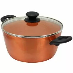 Hummington 4.5 qt. Round Aluminum Ceramic Nonstick Dutch Oven in Metallic Copper with Glass Lid by Eco Friendly Home