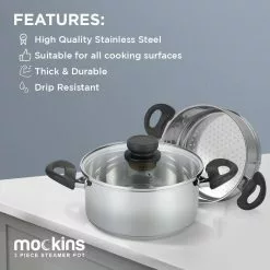 3 Qt. Premium Heavy-Duty Stainless Steel Pot with 2 qt. Steamer Insert and Lid by Mockins 15 3 Qt. Premium Heavy-Duty Stainless Steel Pot with 2 qt. Steamer Insert and Lid by Mockins -Cookware Sales Shop mockins stock pots mk ste pot 52 44 1000