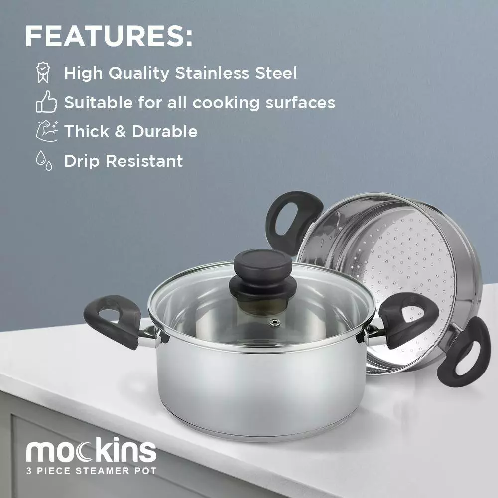 3 Qt. Premium Heavy-Duty Stainless Steel Pot with 2 qt. Steamer Insert and Lid by Mockins 8 3 Qt. Premium Heavy-Duty Stainless Steel Pot with 2 qt. Steamer Insert and Lid by Mockins - Image 6