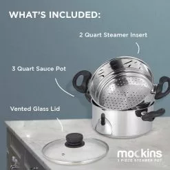 3 Qt. Premium Heavy-Duty Stainless Steel Pot with 2 qt. Steamer Insert and Lid by Mockins 12 3 Qt. Premium Heavy-Duty Stainless Steel Pot with 2 qt. Steamer Insert and Lid by Mockins -Cookware Sales Shop mockins stock pots mk ste pot 52 c3 1000