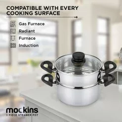 3 Qt. Premium Heavy-Duty Stainless Steel Pot with 2 qt. Steamer Insert and Lid by Mockins 16 3 Qt. Premium Heavy-Duty Stainless Steel Pot with 2 qt. Steamer Insert and Lid by Mockins -Cookware Sales Shop mockins stock pots mk ste pot 52 fa 1000