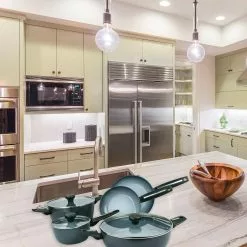 Azul Gres 1.5 qt. Cast Aluminum Nonstick Sauce Pot in Azul Gres by Moneta -Cookware Sales Shop moneta sauce pans 2390516 31 1000