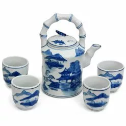 Landscape Blue and White Porcelain Tea Set by Oriental Furniture