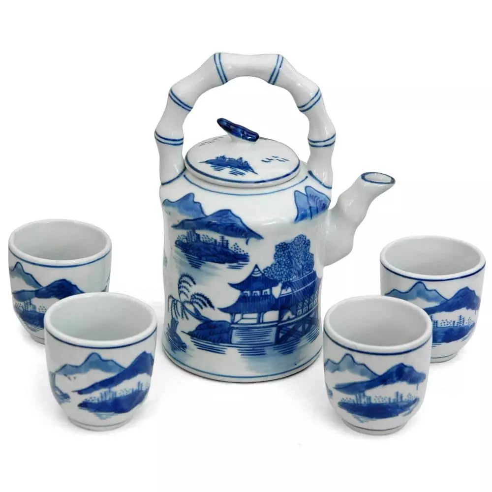 Landscape Blue and White Porcelain Tea Set by Oriental Furniture 3 Landscape Blue and White Porcelain Tea Set by Oriental Furniture