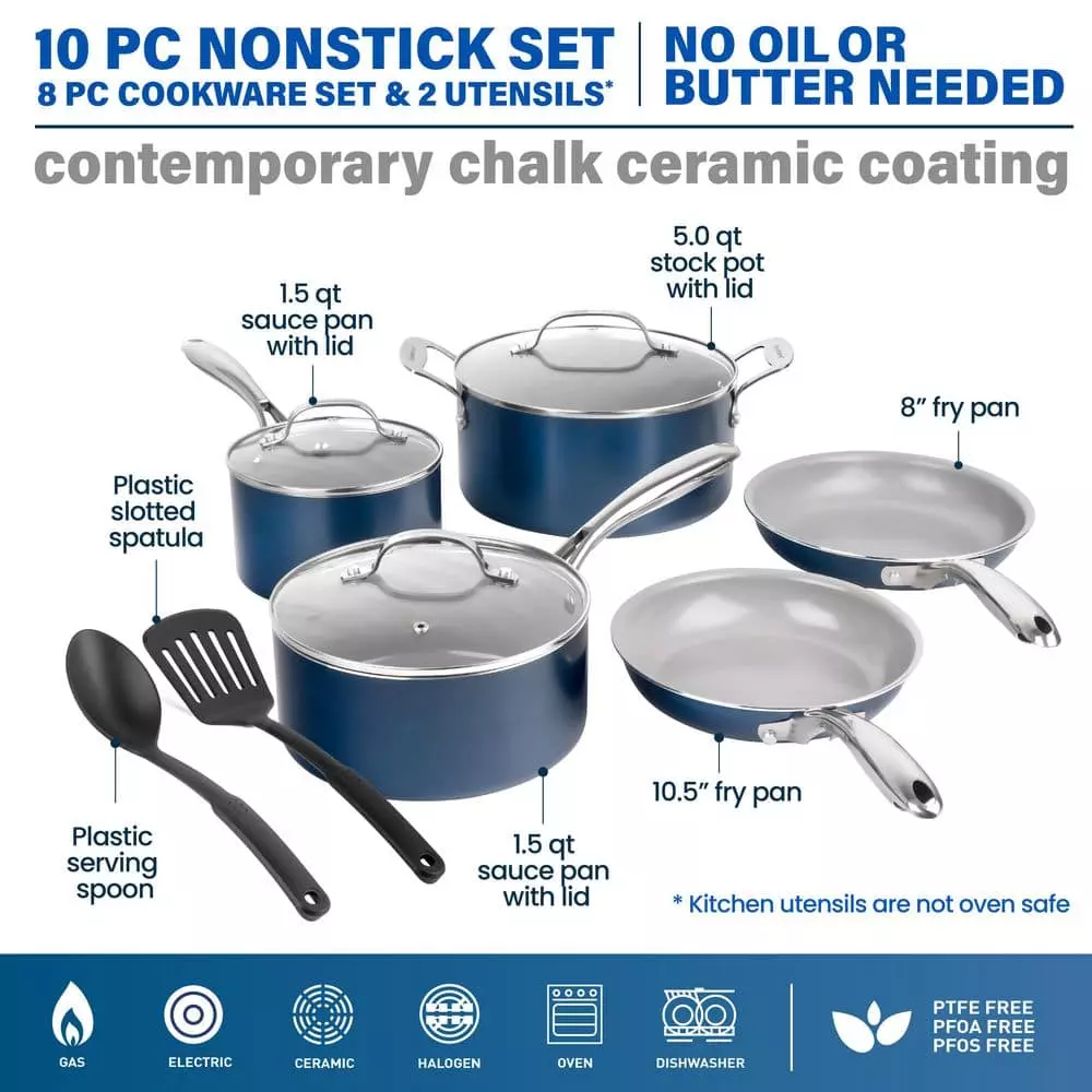 10-Piece Aluminum Ceramic Coating Nonstick Cookware Set by GRANITESTONE 4 10-Piece Aluminum Ceramic Coating Nonstick Cookware Set by GRANITESTONE - Image 2