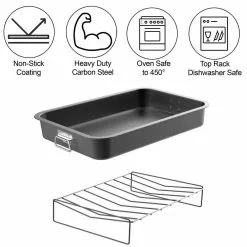 5.3 qt. Carbon Steel Non-Stick Roasting Pan with Removable Wire Rack and 8 in. Electric Carving Knife by Classic Cuisine -Cookware Sales Shop non stick carbon steel classic cuisine roasting pans sh bund181 4f 1000