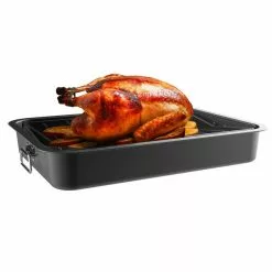 5.3 qt. Carbon Steel Non-Stick Roasting Pan with Removable Wire Rack and 8 in. Electric Carving Knife by Classic Cuisine -Cookware Sales Shop non stick carbon steel classic cuisine roasting pans sh bund181 fa 1000