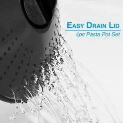 Black High-Quality Carbon Steel 2 qt. and 4 qt. Pasta Stock Pot - 4-pieces Set by Lexi Home -Cookware Sales Shop nonstick stock pots mw3203 4f 1000