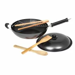 12 in. Nonstick Carbon Steel Wok Set With Stir Fry Tools - 6-piece. Set by Lexi Home