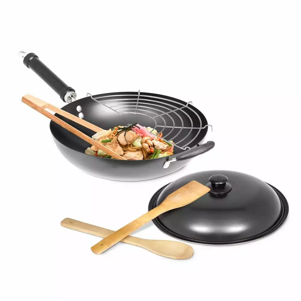 12 in. Nonstick Carbon Steel Wok Set With Stir Fry Tools - 6-piece. Set by Lexi Home 4 12 in. Nonstick Carbon Steel Wok Set With Stir Fry Tools - 6-piece. Set by Lexi Home - Image 2