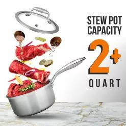 2 qt. Sauce Pot with Glass Lid Triply Stainless Steel Cookware DAKIN Etching Non-Stick Coating Inside and Outside by NutriChef 15 2 qt. Sauce Pot with Glass Lid Triply Stainless Steel Cookware DAKIN Etching Non-Stick Coating Inside and Outside by NutriChef -Cookware Sales Shop nutrichef stock pots nc3psp 1f 1000