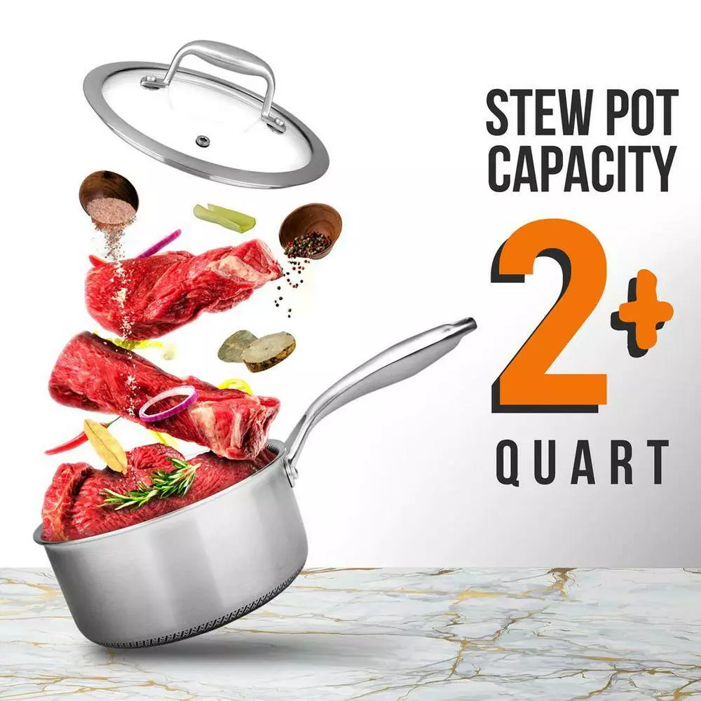 2 qt. Sauce Pot with Glass Lid Triply Stainless Steel Cookware DAKIN Etching Non-Stick Coating Inside and Outside by NutriChef 7 2 qt. Sauce Pot with Glass Lid Triply Stainless Steel Cookware DAKIN Etching Non-Stick Coating Inside and Outside by NutriChef - Image 5