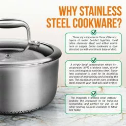 2 qt. Sauce Pot with Glass Lid Triply Stainless Steel Cookware DAKIN Etching Non-Stick Coating Inside and Outside by NutriChef 16 2 qt. Sauce Pot with Glass Lid Triply Stainless Steel Cookware DAKIN Etching Non-Stick Coating Inside and Outside by NutriChef -Cookware Sales Shop nutrichef stock pots nc3psp 44 1000
