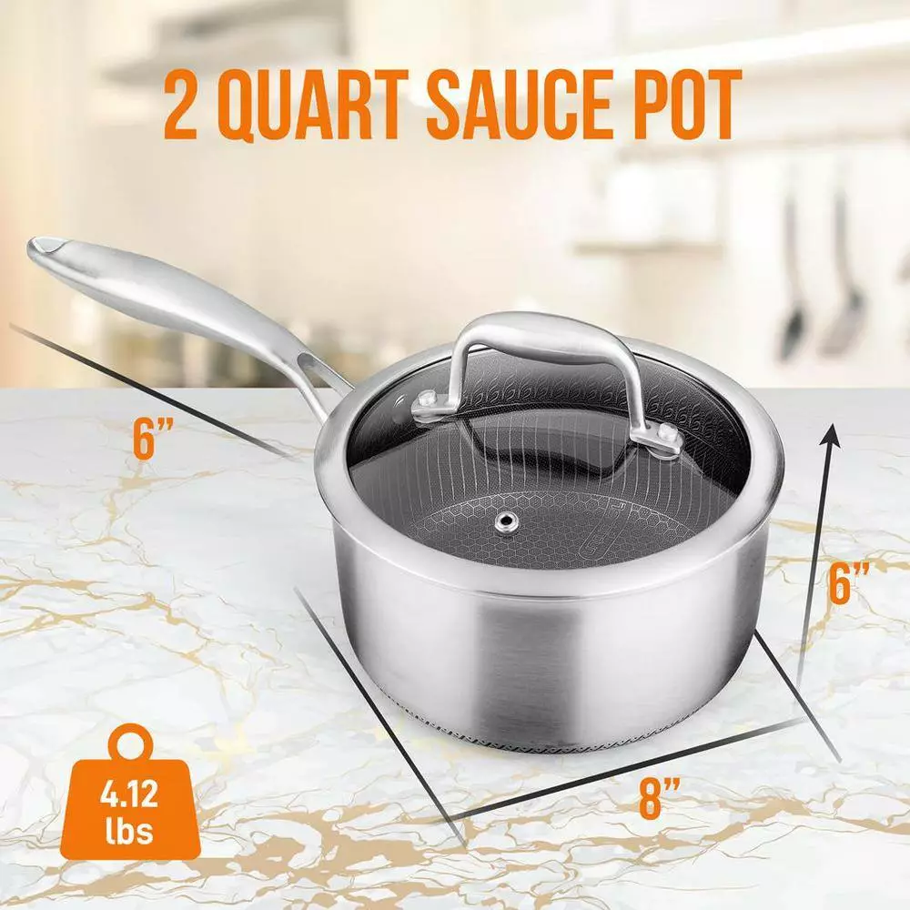 2 qt. Sauce Pot with Glass Lid Triply Stainless Steel Cookware DAKIN Etching Non-Stick Coating Inside and Outside by NutriChef 6 2 qt. Sauce Pot with Glass Lid Triply Stainless Steel Cookware DAKIN Etching Non-Stick Coating Inside and Outside by NutriChef - Image 4