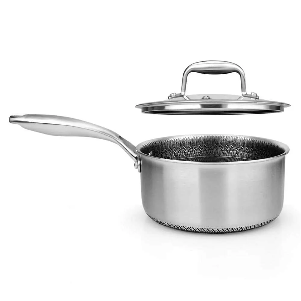 2 qt. Sauce Pot with Glass Lid Triply Stainless Steel Cookware DAKIN Etching Non-Stick Coating Inside and Outside by NutriChef 3 2 qt. Sauce Pot with Glass Lid Triply Stainless Steel Cookware DAKIN Etching Non-Stick Coating Inside and Outside by NutriChef