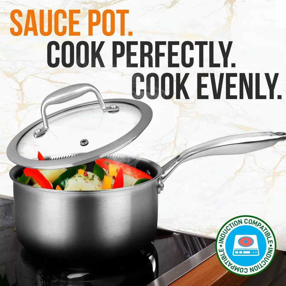 2 qt. Sauce Pot with Glass Lid Triply Stainless Steel Cookware DAKIN Etching Non-Stick Coating Inside and Outside by NutriChef 10 2 qt. Sauce Pot with Glass Lid Triply Stainless Steel Cookware DAKIN Etching Non-Stick Coating Inside and Outside by NutriChef - Image 8