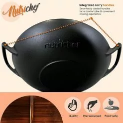 Pre Seasoned Cooking Wok Cast Iron Stir Fry Pan w/Wooden Lid (2 Pack) by NutriChef 13 Pre Seasoned Cooking Wok Cast Iron Stir Fry Pan w/Wooden Lid (2 Pack) by NutriChef -Cookware Sales Shop nutrichef woks stir fry pans 2 x ncciwok60 44 1000