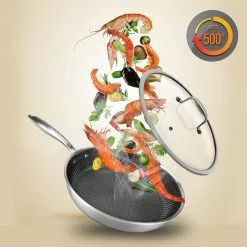 Large 12 in. Nonstick Tri-Ply Stainless Steel Cooktop Stir Fry Pan with Glass by NutriChef -Cookware Sales Shop nutrichef woks stir fry pans nc3pl12 76 1000