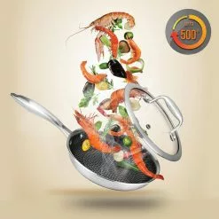 Small 8 in. Tri-Ply Stainless Steel Non-Stick Cooktop Stir Fry Pan with Glass Lid by NutriChef -Cookware Sales Shop nutrichef woks stir fry pans nc3pl8 76 1000