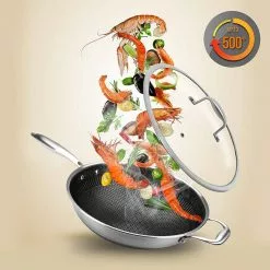 Large 12 in. Black Stainless Steel Woks with Triply DAKIN Etching Non-Stick Coating and Side Handle by NutriChef 13 Large 12 in. Black Stainless Steel Woks with Triply DAKIN Etching Non-Stick Coating and Side Handle by NutriChef -Cookware Sales Shop nutrichef woks stir fry pans ncs3pwok 31 1000