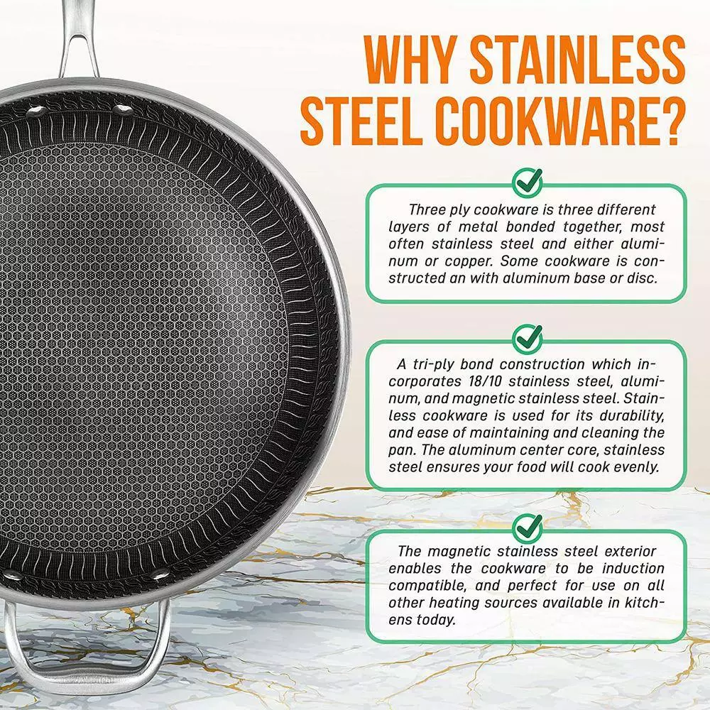 Large 12 in. Black Stainless Steel Woks with Triply DAKIN Etching Non-Stick Coating and Side Handle by NutriChef 5 Large 12 in. Black Stainless Steel Woks with Triply DAKIN Etching Non-Stick Coating and Side Handle by NutriChef - Image 3