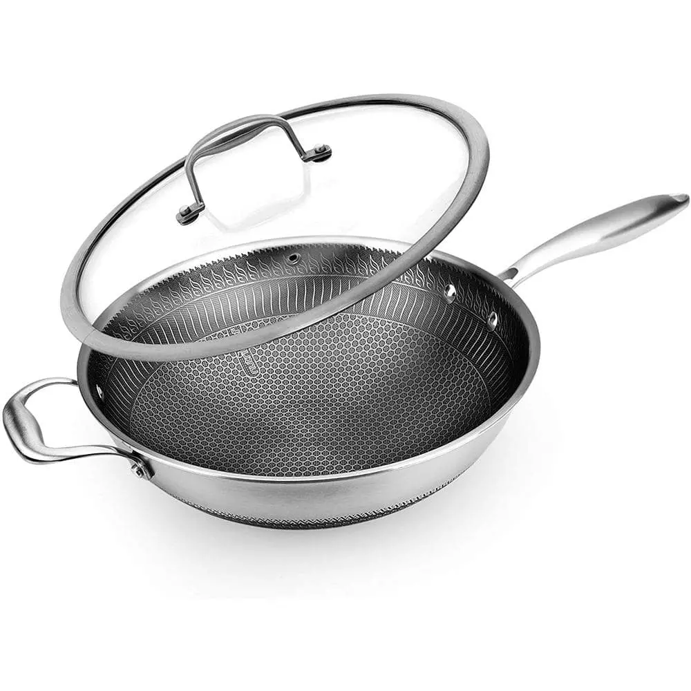 Large 12 in. Black Stainless Steel Woks with Triply DAKIN Etching Non-Stick Coating and Side Handle by NutriChef 3 Large 12 in. Black Stainless Steel Woks with Triply DAKIN Etching Non-Stick Coating and Side Handle by NutriChef