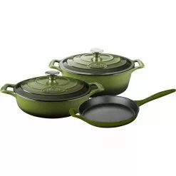 PRO Range 5-Piece Cast Iron Cookware Set in Olive Green by La Cuisine