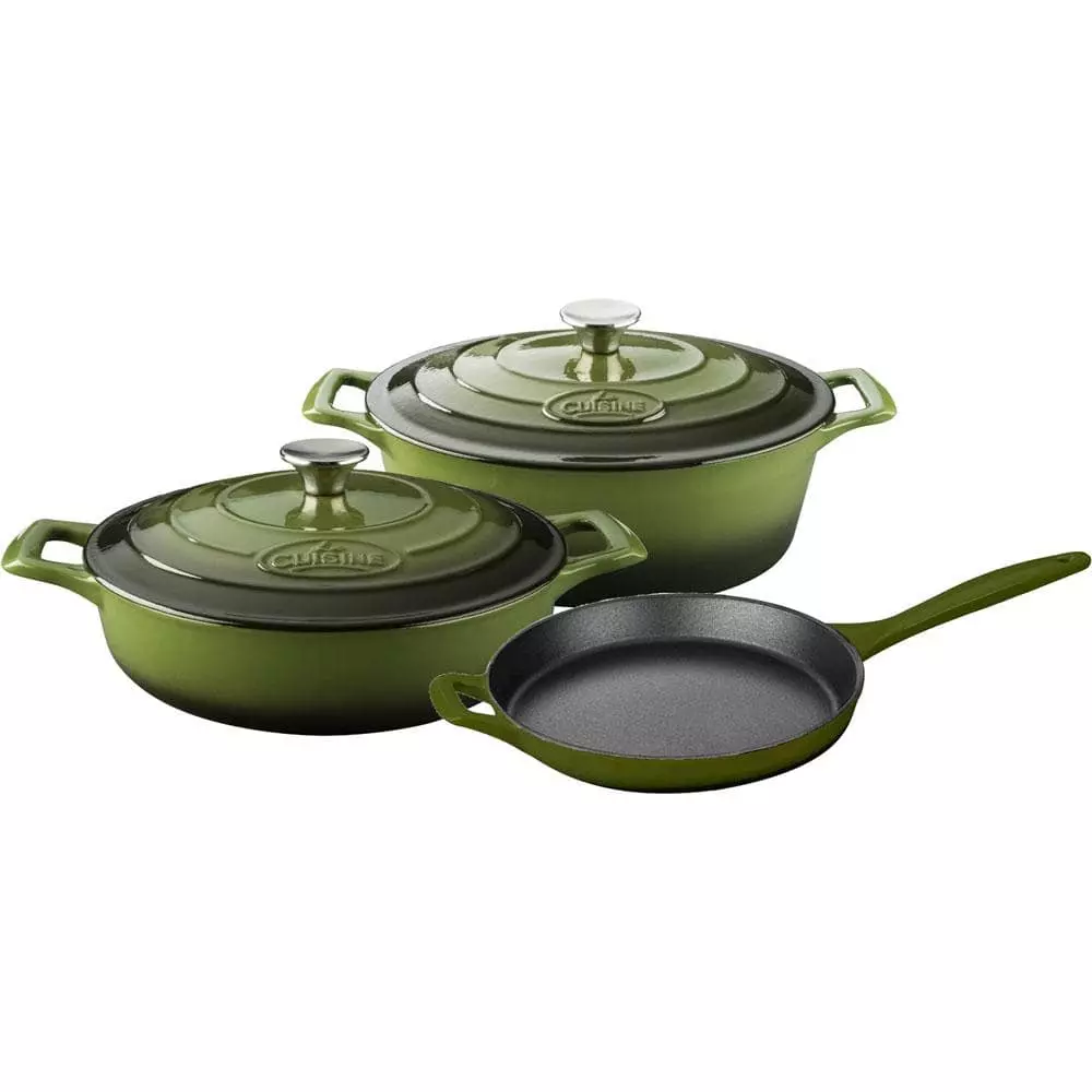 PRO Range 5-Piece Cast Iron Cookware Set in Olive Green by La Cuisine 3 PRO Range 5-Piece Cast Iron Cookware Set in Olive Green by La Cuisine