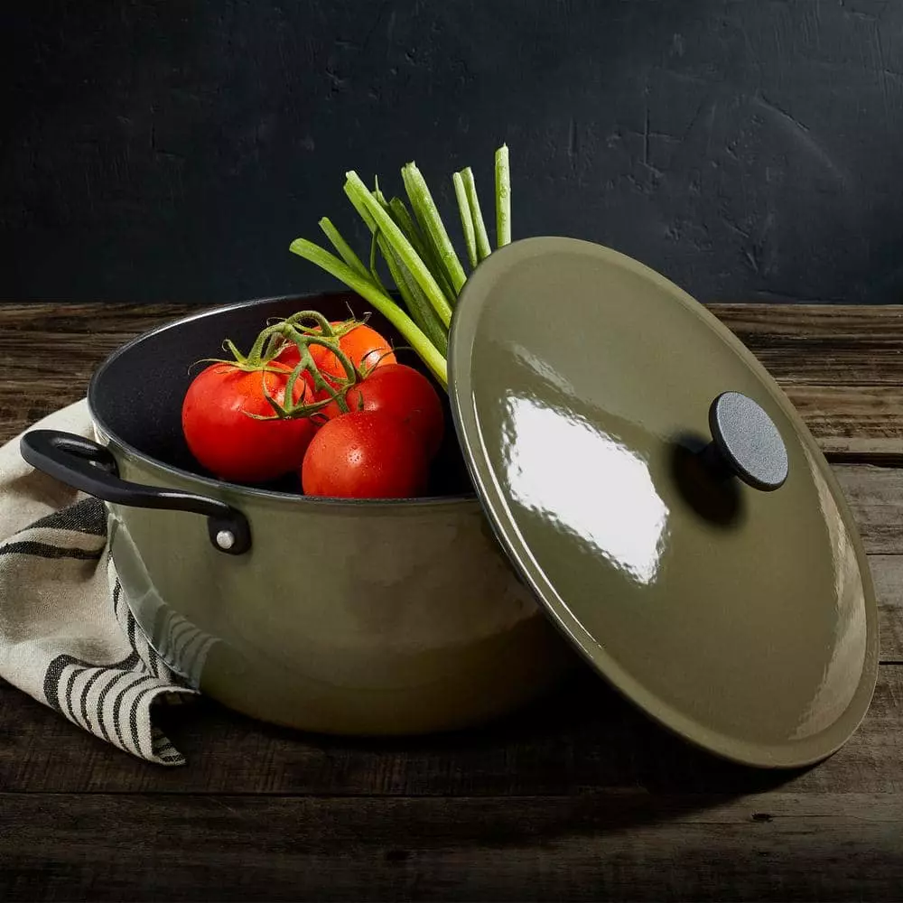 8 qt. Round Lite Cast Iron Dutch Oven in Martini Olive with Lid, 1-Pack by Mason Craft and More 6 8 qt. Round Lite Cast Iron Dutch Oven in Martini Olive with Lid, 1-Pack by Mason Craft and More - Image 4