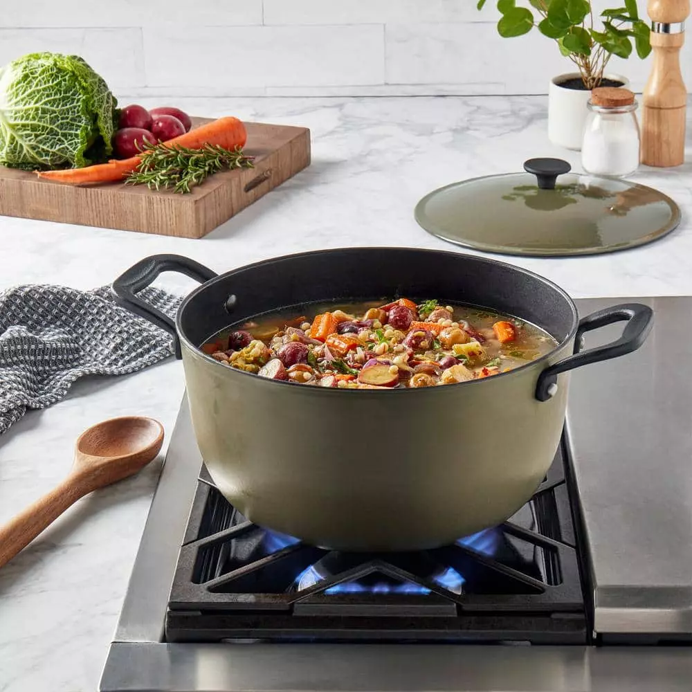 8 qt. Round Lite Cast Iron Dutch Oven in Martini Olive with Lid, 1-Pack by Mason Craft and More 8 8 qt. Round Lite Cast Iron Dutch Oven in Martini Olive with Lid, 1-Pack by Mason Craft and More - Image 6