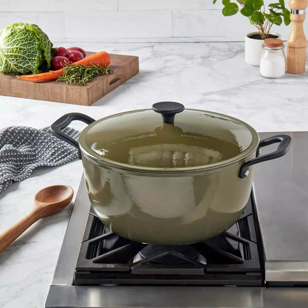 8 qt. Round Lite Cast Iron Dutch Oven in Martini Olive with Lid, 1-Pack by Mason Craft and More 7 8 qt. Round Lite Cast Iron Dutch Oven in Martini Olive with Lid, 1-Pack by Mason Craft and More - Image 5