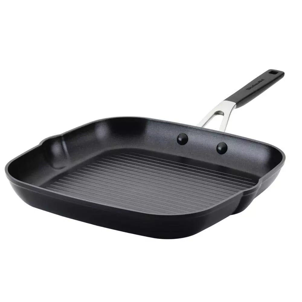 Hard Anodized Nonstick 11.25 in. Hard Anodized Aluminum Nonstick Grill Pan in Onyx by KitchenAid 3 Hard Anodized Nonstick 11.25 in. Hard Anodized Aluminum Nonstick Grill Pan in Onyx by KitchenAid