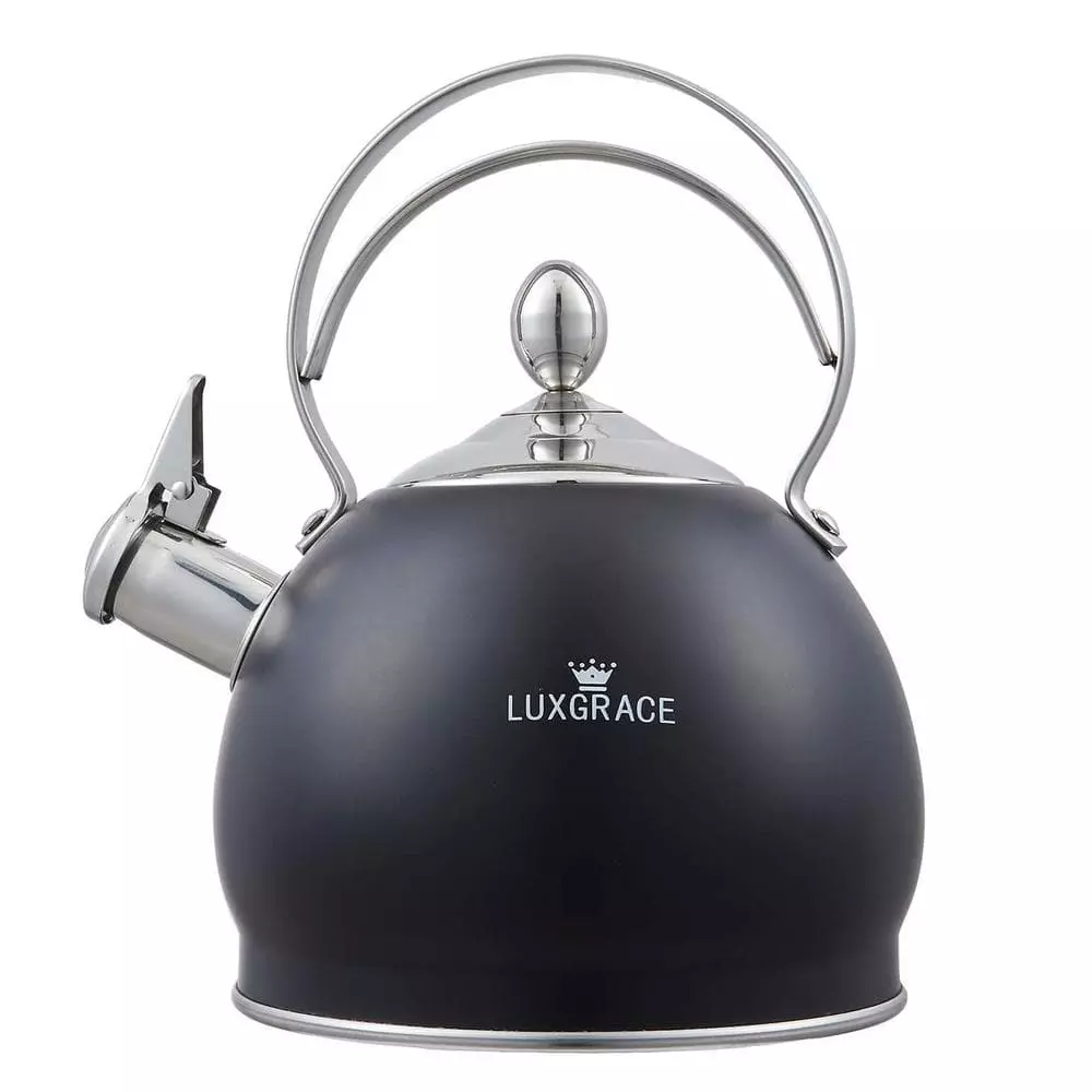 10.5 Cups Opaque Black Stainless Steel Whistling Tea Kettle with Aluminum Capsulated Bottom for Fast Boiling Heat Water by Creative Home 3 10.5 Cups Opaque Black Stainless Steel Whistling Tea Kettle with Aluminum Capsulated Bottom for Fast Boiling Heat Water by Creative Home