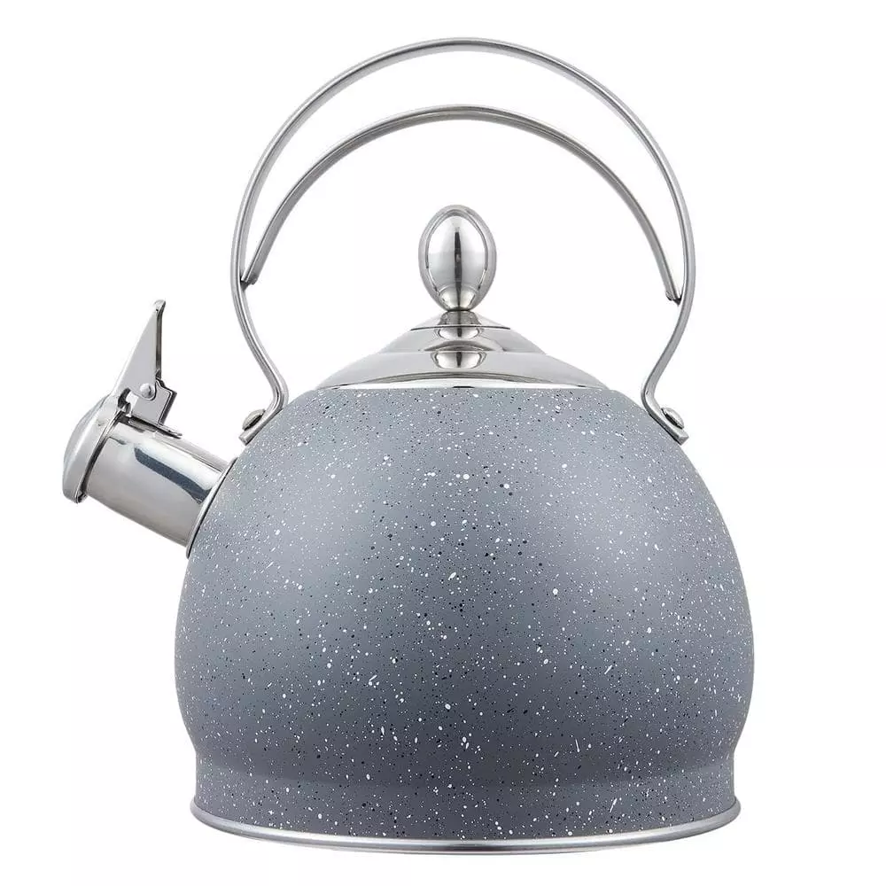 10.5 Cups Opaque Gray Stainless Steel Whistling Tea Kettle with Aluminum Capsulated Bottom for Fast Boiling Water by Creative Home 3 10.5 Cups Opaque Gray Stainless Steel Whistling Tea Kettle with Aluminum Capsulated Bottom for Fast Boiling Water by Creative Home