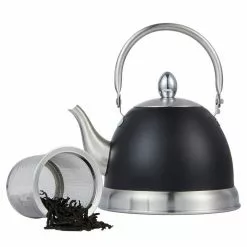4 Cups. Opaque Black Stainless Steel Tea Kettle with Folding Handle, Removable Infuser Basket for Loose Tea Leaves by Creative Home