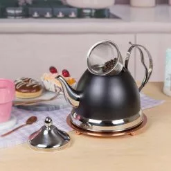 Nobili-Tea 2.0 qt. Opaque Black Stainless Steel Tea Kettle with Removable Infuser Basket, Aluminum Capsulated Bottom by Creative Home 12 Nobili-Tea 2.0 qt. Opaque Black Stainless Steel Tea Kettle with Removable Infuser Basket, Aluminum Capsulated Bottom by Creative Home -Cookware Sales Shop opaque black creative home tea kettles 77061 1f 1000