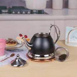 Nobili-Tea 2.0 qt. Opaque Black Stainless Steel Tea Kettle with Removable Infuser Basket, Aluminum Capsulated Bottom by Creative Home 11 Nobili-Tea 2.0 qt. Opaque Black Stainless Steel Tea Kettle with Removable Infuser Basket, Aluminum Capsulated Bottom by Creative Home -Cookware Sales Shop opaque black creative home tea kettles 77061 4f 1000