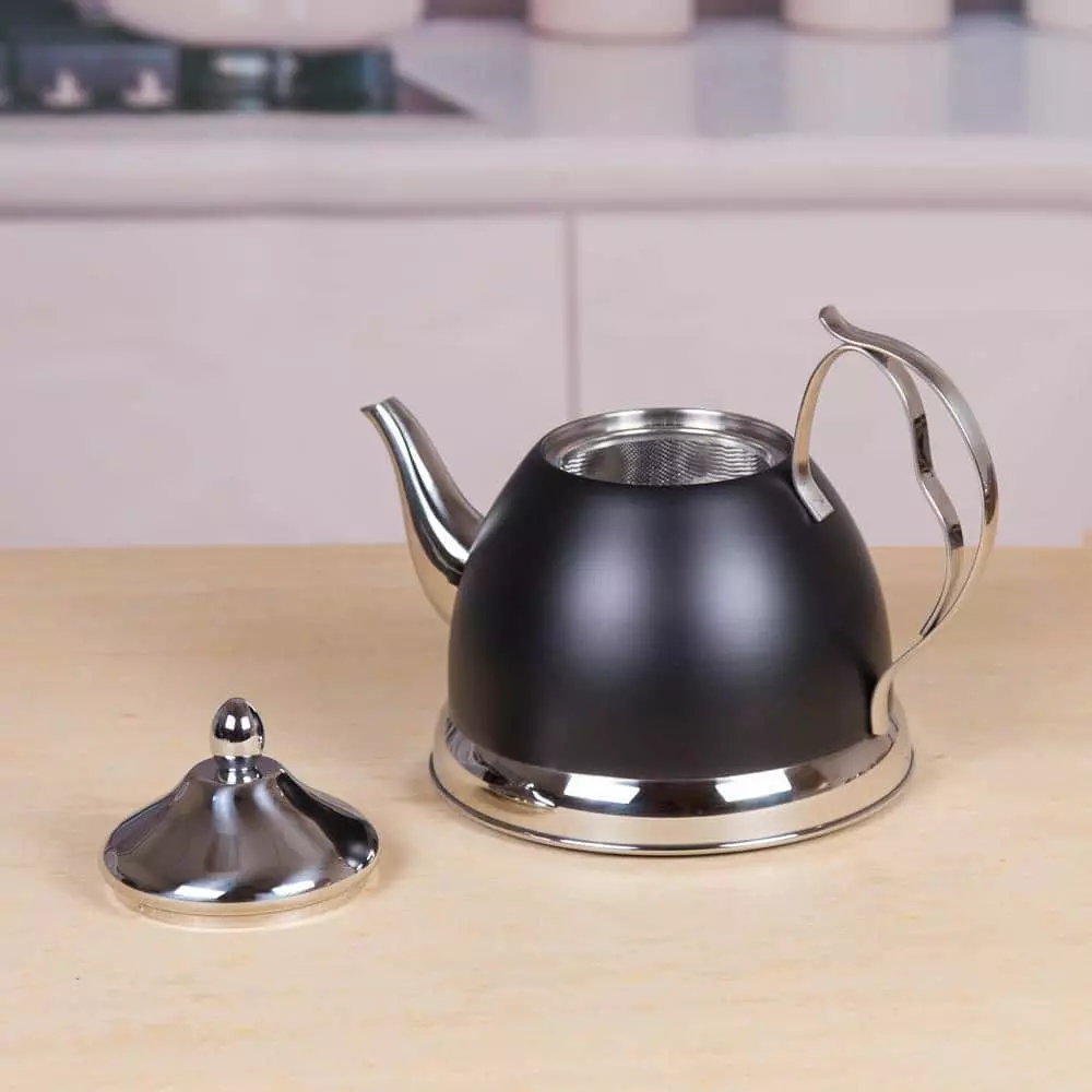 Nobili-Tea 2.0 qt. Opaque Black Stainless Steel Tea Kettle with Removable Infuser Basket, Aluminum Capsulated Bottom by Creative Home 4 Nobili-Tea 2.0 qt. Opaque Black Stainless Steel Tea Kettle with Removable Infuser Basket, Aluminum Capsulated Bottom by Creative Home - Image 2