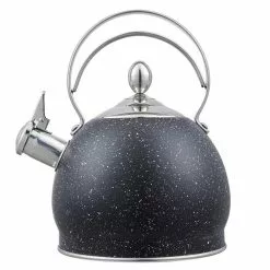 10.5 Cups Opaque Black with Speckle Stainless Steel Whistling Teakettle with Aluminum Capsulated Bottom for Even Heating by Creative Home