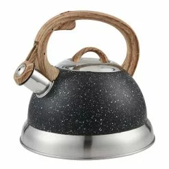 9 Cups Opaque Black with Speckle Stainless Steel Whistling Tea Kettle Teapot with Ergonomic Wood Rubber Touching Handle by Creative Home