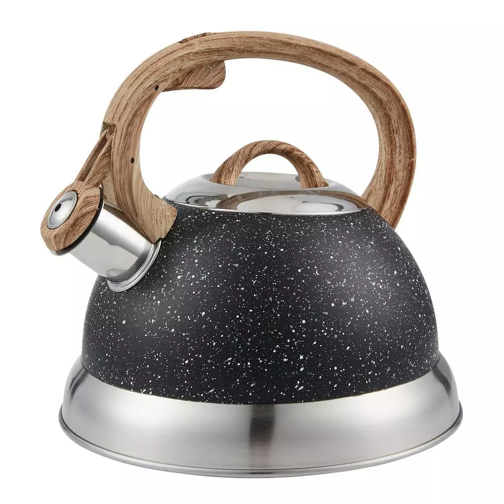 9 Cups Opaque Black with Speckle Stainless Steel Whistling Tea Kettle Teapot with Ergonomic Wood Rubber Touching Handle by Creative Home 3 9 Cups Opaque Black with Speckle Stainless Steel Whistling Tea Kettle Teapot with Ergonomic Wood Rubber Touching Handle by Creative Home