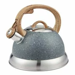 9 Cups Opaque Gray with Speckle Stainless Steel Whistling Tea Kettle Teapot with Ergonomic Wood Rubber Touching Handle by Creative Home