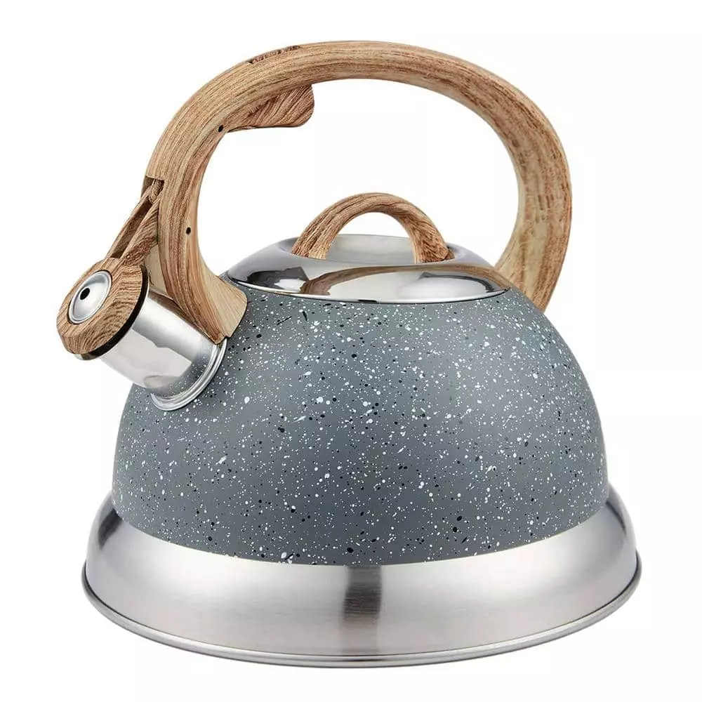 9 Cups Opaque Gray with Speckle Stainless Steel Whistling Tea Kettle Teapot with Ergonomic Wood Rubber Touching Handle by Creative Home 3 9 Cups Opaque Gray with Speckle Stainless Steel Whistling Tea Kettle Teapot with Ergonomic Wood Rubber Touching Handle by Creative Home