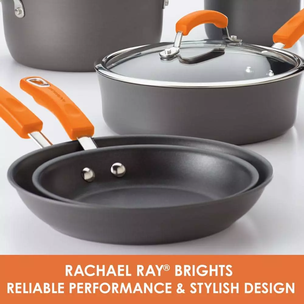 Classic Brights 10.75 in. Hard-Anodized Aluminum Nonstick Grill Pan in Orange and Gray by Rachael Ray 5 Classic Brights 10.75 in. Hard-Anodized Aluminum Nonstick Grill Pan in Orange and Gray by Rachael Ray - Image 3