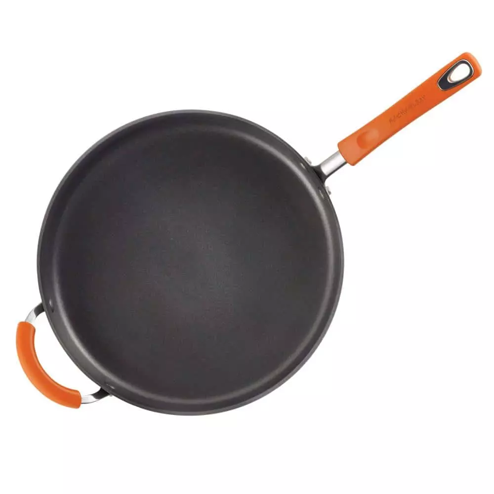 Classic Brights 14 in. Hard-Anodized Aluminum Nonstick Skillet in Orange and Gray by Rachael Ray 4 Classic Brights 14 in. Hard-Anodized Aluminum Nonstick Skillet in Orange and Gray by Rachael Ray - Image 2