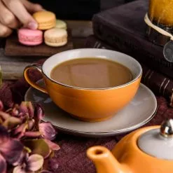 10 oz. Single Serve 1-Piece Orange Porcelain Teapot Teacup and Saucer Set by Artvigor -Cookware Sales Shop orange artvigor tea kettles art cc006 1f 1000