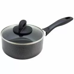 Clairborne 1.5 qt. Aluminum Nonstick Sauce Pan in Charcoal Grey with Glass Lid by Oster
