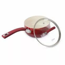 Corbett 3.1 qt. Nonstick Aluminum Saucepan in Red by Oster -Cookware Sales Shop oster sauce pans 985115168m c3 1000