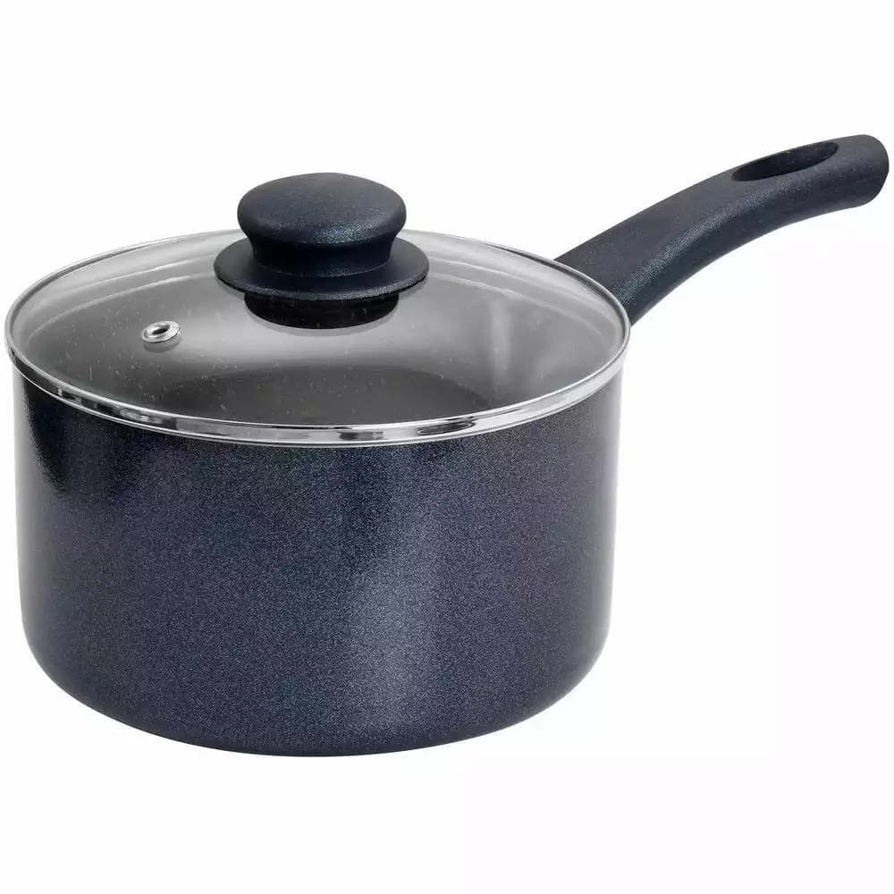 Anetta 2.5 qt. Nonstick Aluminum Saucepan with Lid in Navy Blue by Oster 3 Anetta 2.5 qt. Nonstick Aluminum Saucepan with Lid in Navy Blue by Oster