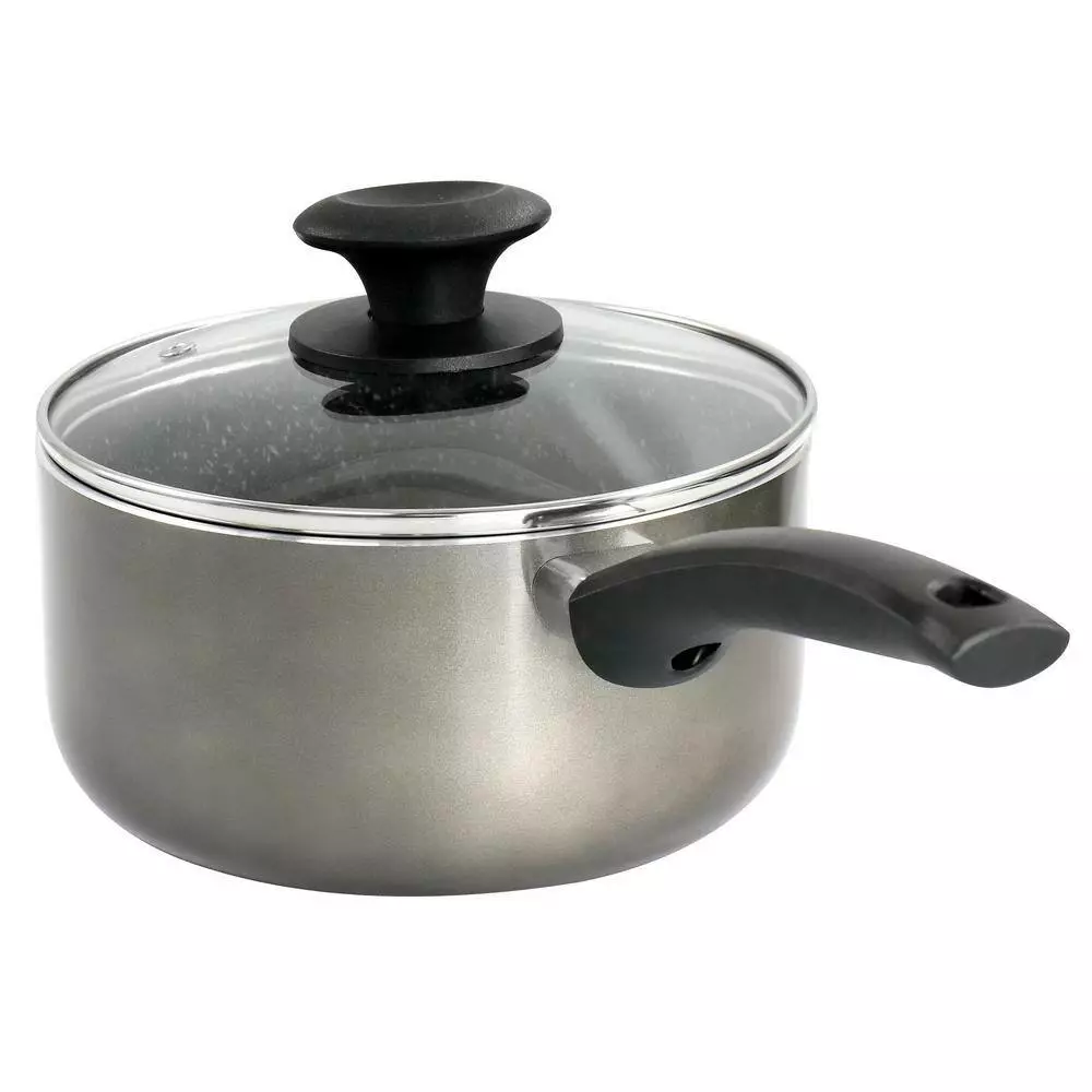 2.5 qt. Metallic Grey Merrion Nonstick Aluminum Saucepan with Lid by Oster 4 2.5 qt. Metallic Grey Merrion Nonstick Aluminum Saucepan with Lid by Oster - Image 2